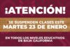 Anuncia Marina del Pilar suspensión de clases en todos los niveles este martes 23 de enero